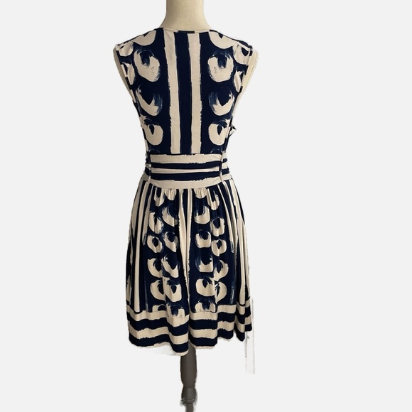 Anthropologie Maeve Sennebec Fit and Flare Dress Medium Navy Cream Print - Picture 10 of 12